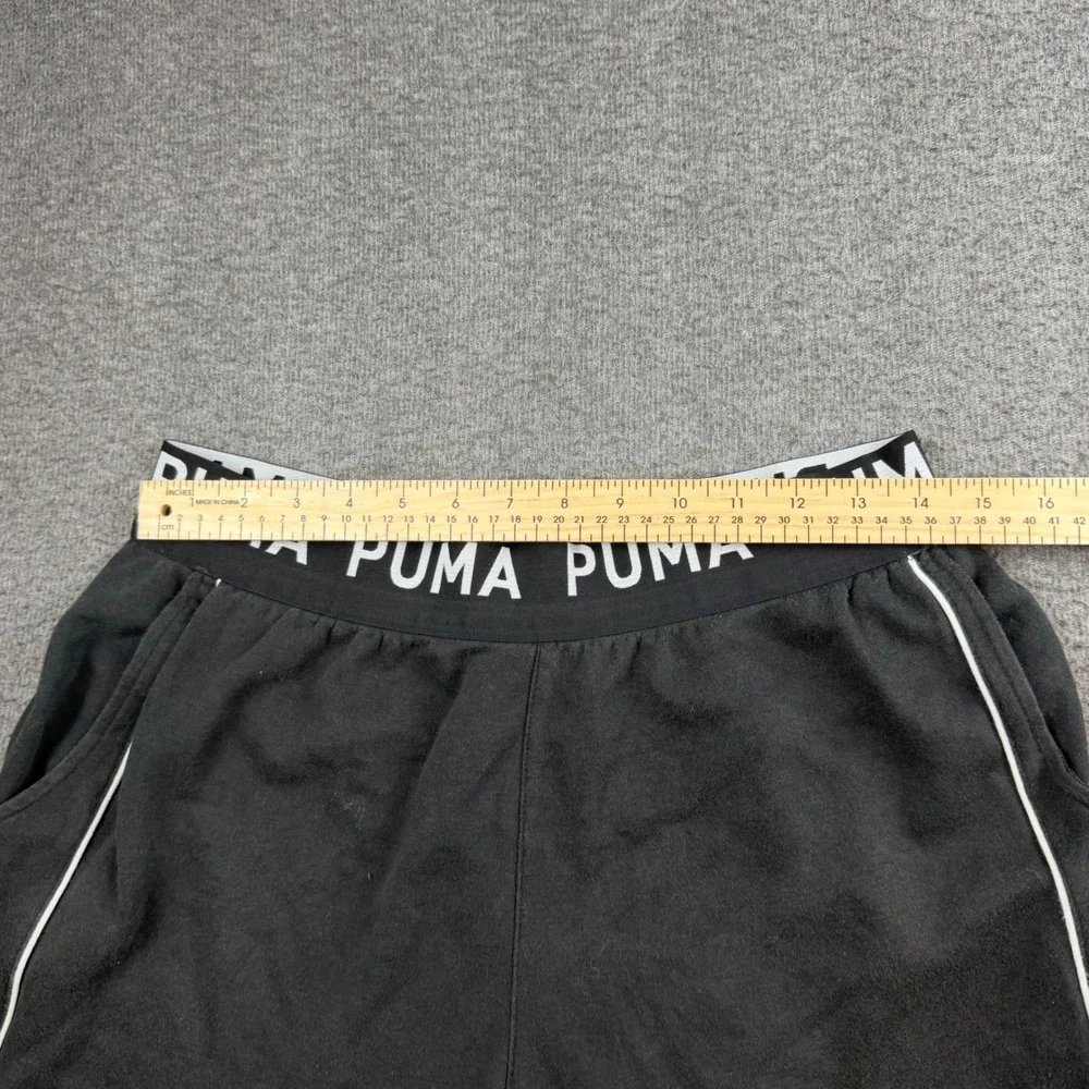 Puma Athletic Shorts Men's Small Black Fleece Logo Waistband Piping Gym Casual